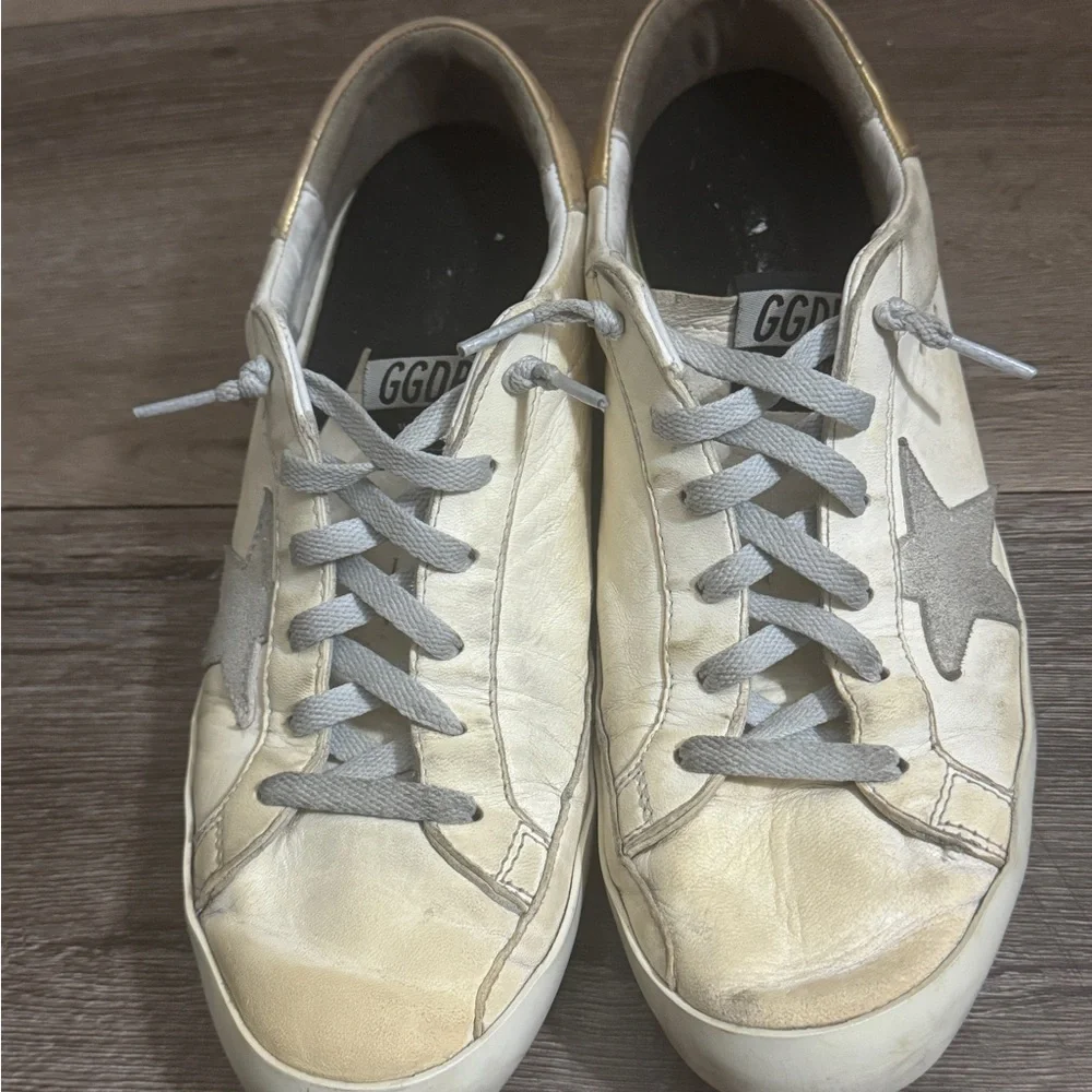 Golden Goose Tan and White Classic Star Sneakers - Picture 7 of 12